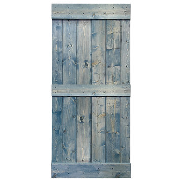 Stained Solid Pine Wood Sliding Barn Door, Denim Blue, 36"x84", Mid-Bar