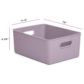 Superio Ribbed Storage Bin, Plastic Storage Basket, Lilac, 15 L