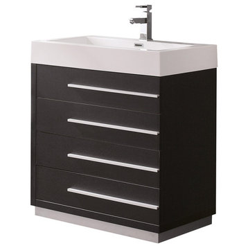 Livello 30" Bathroom Cabinet, Base: Black, With Integrated Sink