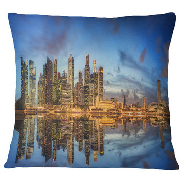 Singapore Skyline and View of Marina Bay Cityscape Throw Pillow, 18"x18"