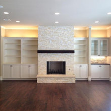stacked stone fireplace