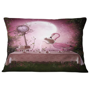 Fantasy Garden with a Flamingo Modern Landscape Printed Throw Pillow, 12"x20"