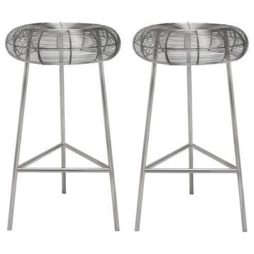 Home Square 2 Piece 26.5" Rich Metal Counter Stool Set in Silver Gray
