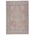 Jaipur Living - Machine Washable Kadin Medallion Pink and Blue Runner Rug, Pink and Blue, 7'6"x9 - The Kindred collection melds the timelessness of vintage designs with modern, livable style. In subdued tones of blue and rosy pink, the whimsical Kadin rug grounds spaces with luxe appeal and a classic center medallion motif. This low-pile rug is made of soft polyester and features a stunning, Old World-inspired digitally printed design.