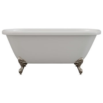 60" Acrylic Double Ended Clawfoot Tub No Faucet Holes "Jackson"