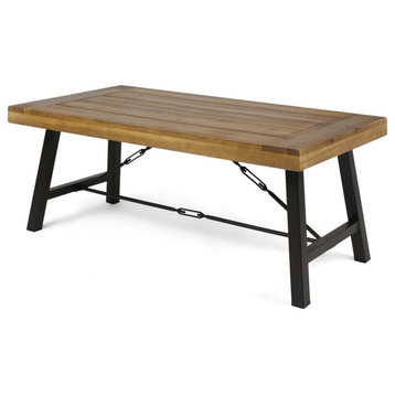 GDF Studio Easter Outdoor Acacia Wood Coffee Table, Teak Finish/Rustic Metal