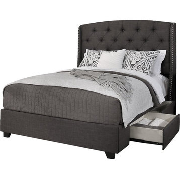 Peyton Fabric Upholstered "Steel-Core" Platform Queen Bed/2-Drawers in Gray