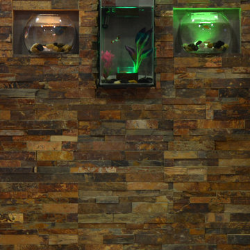 Stone feature wall with encase aquarium