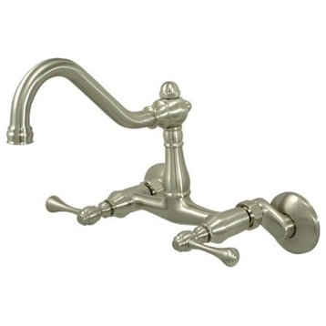 KS3228BL Vintage 6" Adjustable Center Wall Mount Kitchen Faucet, Brushed Nickel