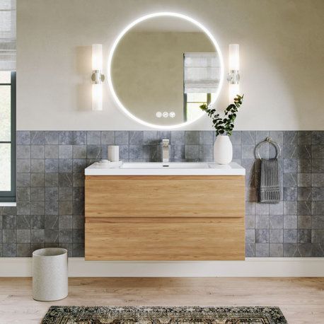 MOB Bath Vanity, Natural Oak, 42", Single Sink, Wall Mount