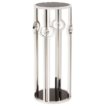 Stainless Steel Pedestal with Black Tempered Glass & Acrylic Ball Details, Large