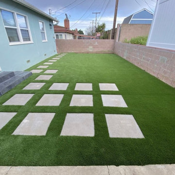 Pet-Friendly Backyard with Artificial Turf and Concrete Paver Grid | Lomita, CA