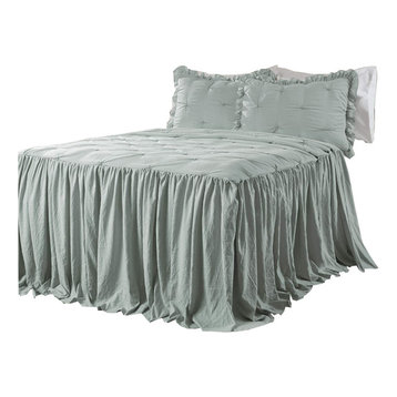 Lush Decor Ravello Pintuck Ruffle Skirt Bedspread Blue 3Pc Set King