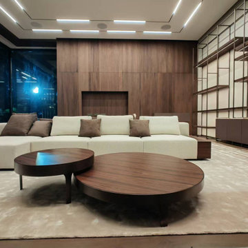 Formal Living Room with Walnut Solid Wood Background Wall