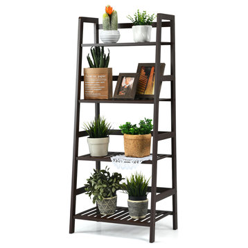 Costway 4-Tier Bamboo Ladder Shelf Plant Display Stand Rack Bookshelf