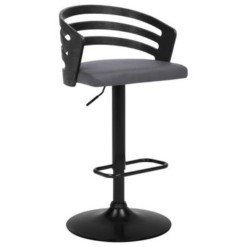 Adele Adjustable Height Swivel Grey Faux Leather and Black Wood Bar Stool...