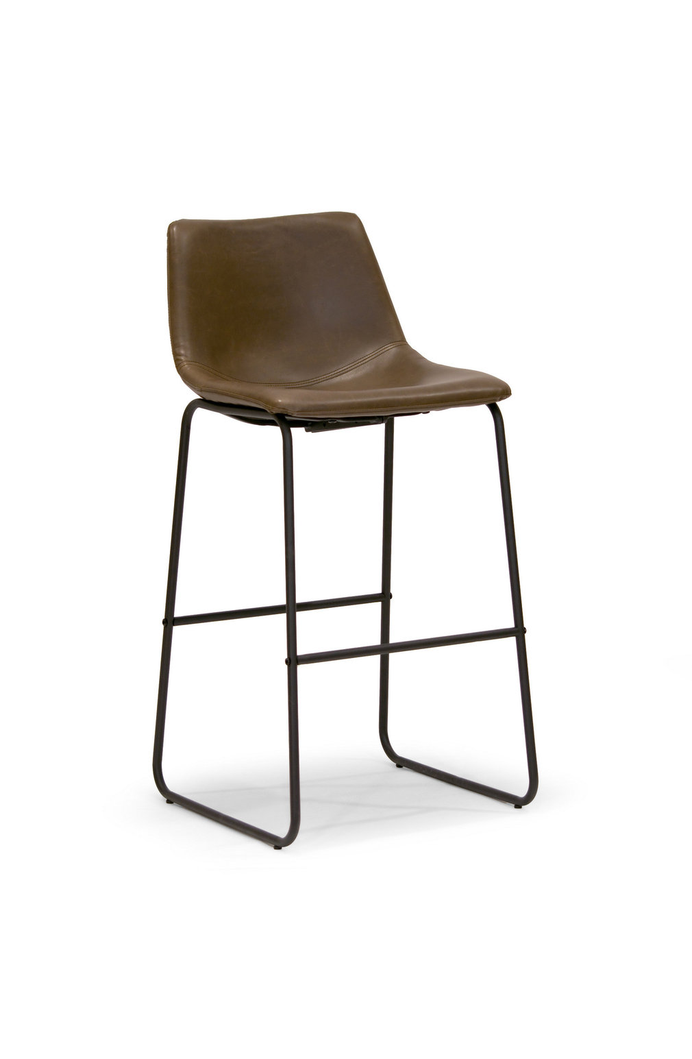 Adan Iron Frame Dark Brown PU Leather Bar Stools, Set of 2