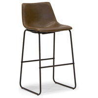 Adan Iron Frame Dark Brown PU Leather Bar Stools, Set of 2