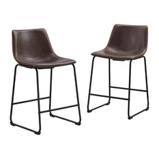 24" Industrial Faux Leather Counter Stools, Brown