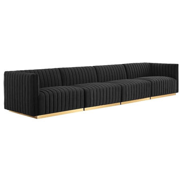 Modway Conjure 4-Piece Velvet and Stainless Steel Sofa in Gold/Black