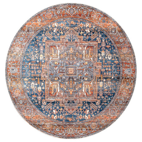 Nuloom Ehtel Medallion Fringe Traditional Area Rug, Rust 5'Round