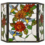 CHLOE Lighting - CHLOE Lighting Sunflower Tiffany 3-Piece Folding Floral Fireplace Screen - This beautiful, floral tiffany-style fireplace screen features 370 pieces of hand cut, stained art glass, and 3 glass beads. The beautiful, vibrant colors of the birds and the sunflowers will definitely catch everyone's eye in your home. This screen is made in the same style used by Louis Comfort Tiffany in the early 1900's, with each piece wrapped in a thin copper foil and soldered together using high heat. Each screen is unique, and is sure to catch everyone's eye with it's gorgeous colors.