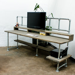Ethan Reclaimed Scaffolding Desk with Built In Storage, Monitor Mount & Storage - Desks & Writing Bureaus