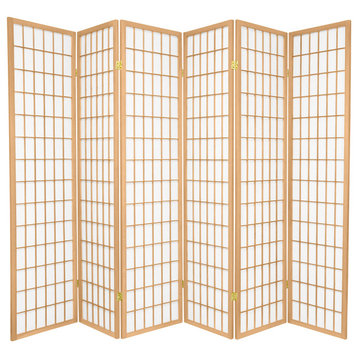 6' Tall Window Pane Shoji Screen, Natural, 6 Panels