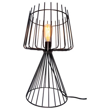 Industrial Metal Table Lamp With Iron Cage Shade and Base, 20 Inches