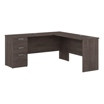 BESTAR Ridgeley 65W L Shaped Desk with Storage in medium gray maple