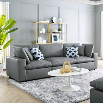 Sofa, Faux Vegan Leather, Gray, Modern, Living Lounge Hotel Hospitality