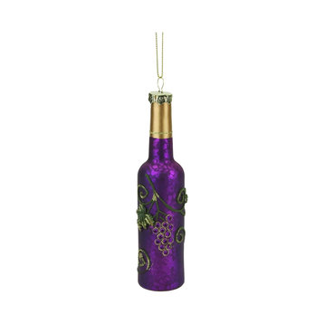 6" Tuscan Winery Wine Bottle Mercury Finish Glass Christmas Ornament, Purple
