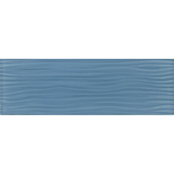 4"x12" Crystile Wave Subway Tile, Blue Sea Foam, Set of 10
