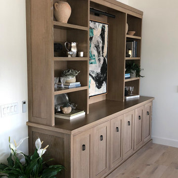 Custom Media Entertainment Center, light oak  wood, transitional modern design