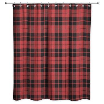 Red and Black Small Plaid 71x74 Shower Curtain