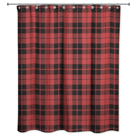 Red and Black Small Plaid 71x74 Shower Curtain