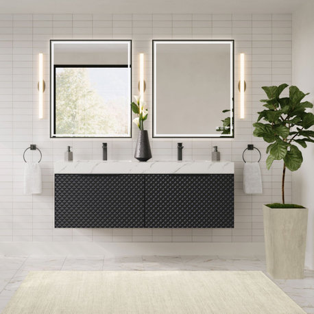 Manarola Bath Vanity, Black of Night, 60", Double Sink, Wall Mount