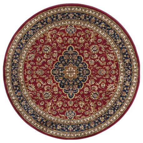 Kirsten Transitional Border Area Rug, Red, 5'3'' Round
