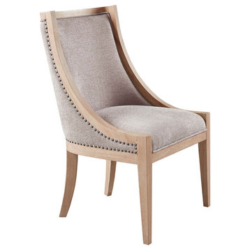 Martha Stewart Farmhouse Curved Dining Chair Wheat Wood Finish, Linen Natural