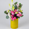 Spring Tulips - Illuminated Floral Design, Fuchsia, Green Bamboo Vase