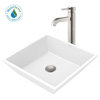 Elavo Square Ceramic Vessel Sink, Bathroom Ramus Faucet, Drain, Nickel