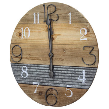 Oversized Wood and Metal Farmhouse Wall Clock