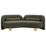 Meridian Furniture - Daphne Upholstered Chair/Loveseat/Sofa, Olive, Boucle Fabric, Sofa - A cloud-like oasis of comfort, the Daphne olive boucle sofa is a modern sensation. Its plush upholstery invites you to sink in and relax, while the curved design offers both support and opulence. The sofa's unique silhouette is complemented by a choice of black or natural wooden legs, allowing you to customize it to your personal taste. Whether you're looking for a stylish accent piece or a comfortable spot to unwind, the Daphne sofa is the perfect choice.