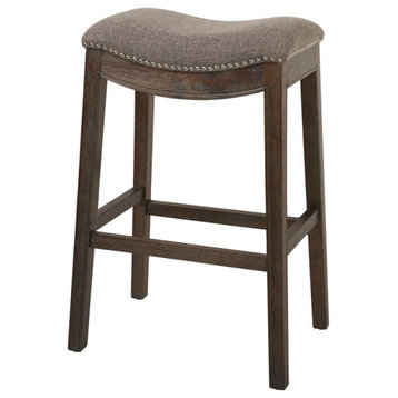 New Ridge Home Goods 30" Saddle Style Wood Bar Height Stool in Cobble Gray