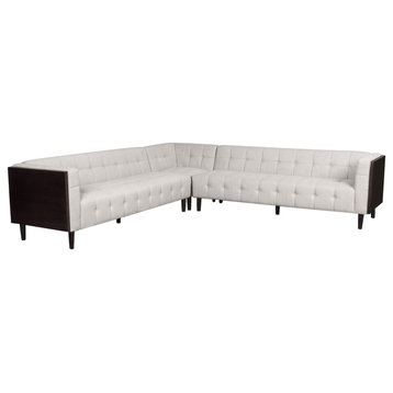 Warnock Mid-Century Modern Fabric Tufted Sectional Sofa Set, Beige + Brown