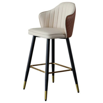 Modern Bar Stool Height Upholstered Chair with PU Leather, Beige