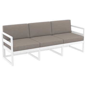 Mykonos Patio Sofa White with Acrylic Fabric Taupe Cushions