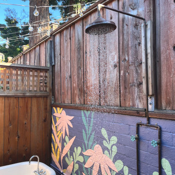 Berkeley Hills Cheerful Backyard Oasis - Outdoor Shower Botanical Mural