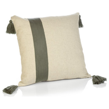 Positano 18"x18" Embroidered Throw Pillow with Tassels, Gray