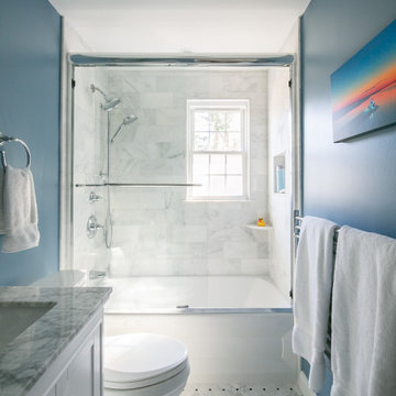 Nautical Blue Traditional Marble Bathroom